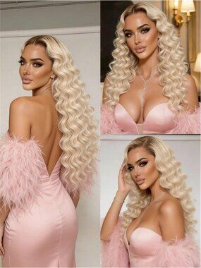 Ombre Blonde With Brown Roots 200 Density Lace Front Wigs Human Hair For